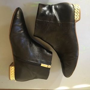 Banana Republic Black Leather Booties w Gold Heels